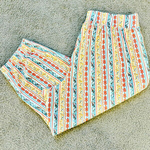 NWT Women's Simply Cacique Plus White Red Floral Striped Sleep Capris | Sz 14/16